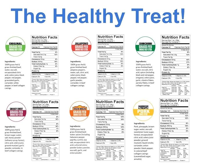 12 Flavor Variety Meat Sticks. No Added Nitrates, Gluten, Soy, MSG, Dairy, Nuts. 8 Grass-fed Beef Flavors, 3 Free-range Turkey Flavors & 1 Natural Pork Flavor (1 of Each, 12-cnt, 1-oz Stick)