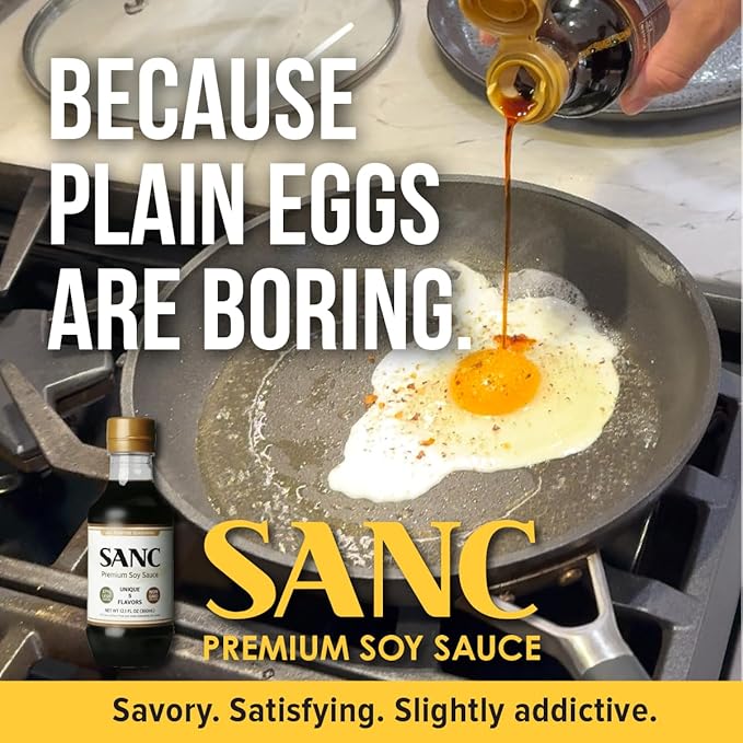 SANC All Purpose Korean Soy Sauce, 12.2 Fl Oz (Pack of 1) – Less-Sodium Salt Substitute, NON-GMO Bean, No Artificial Additives, Naturally Brewed Soy Sauce with Music Fermentation