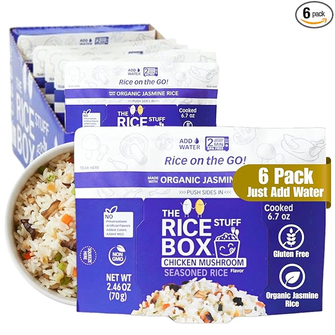 The Rice Stuff Box - Chicken Mushroom Instant Rice Meals, 6-Pack, Organic Jasmine Rice, NON-GMO, Gluten-Free, Vegan, Dairy-Free (Pack of 6)