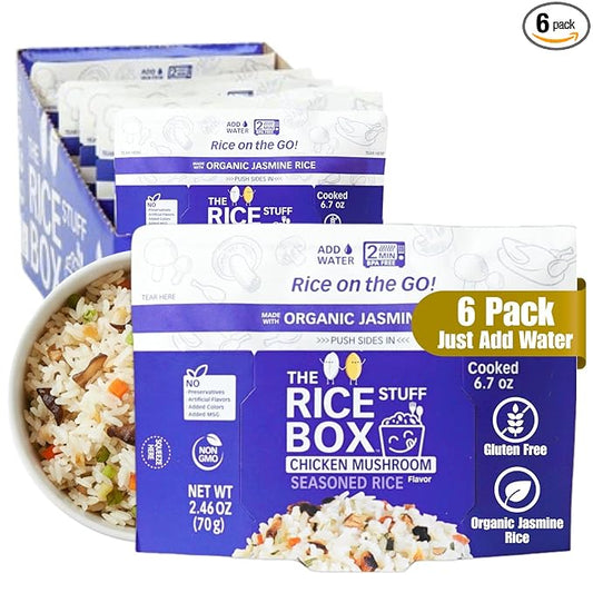 The Rice Stuff Box - Chicken Mushroom Instant Rice Meals, 6-Pack, Organic Jasmine Rice, NON-GMO, Gluten-Free, Vegan, Dairy-Free (Pack of 6)