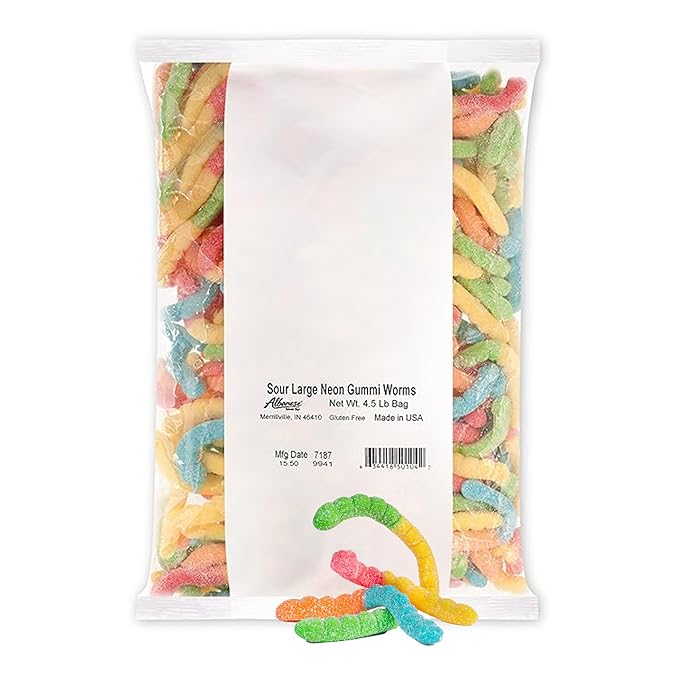 Candy, Sour Large Neon Gummi Worms, 4.5-pound Bag 50104