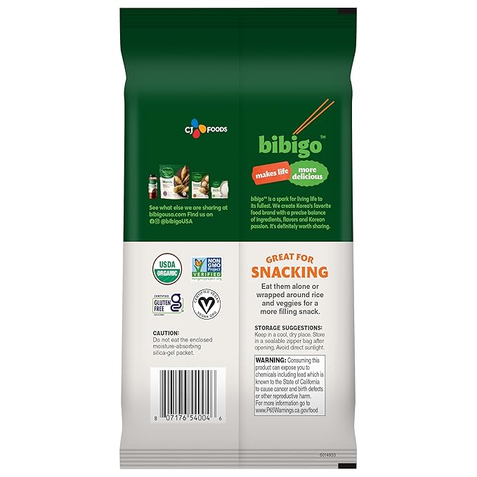 Bibigo Seaweed Snack, Sesame Flavor, Non GMO, Gluten Free, 0.35 Ounces (Pack of 12)