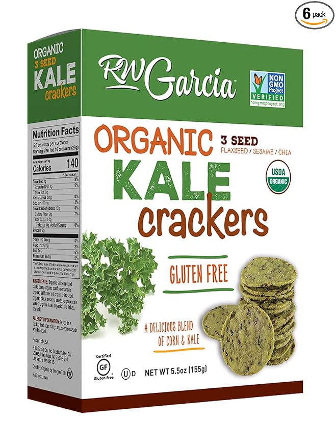 RW Garcia Organic Kale Crackers, Gluten Free, 5.5oz boxes, 6 pack