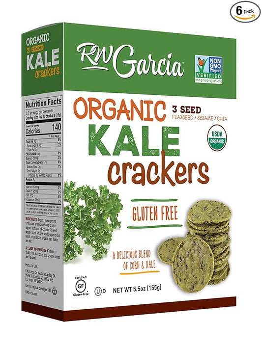 RW Garcia Organic Kale Crackers, Gluten Free, 5.5oz boxes, 6 pack