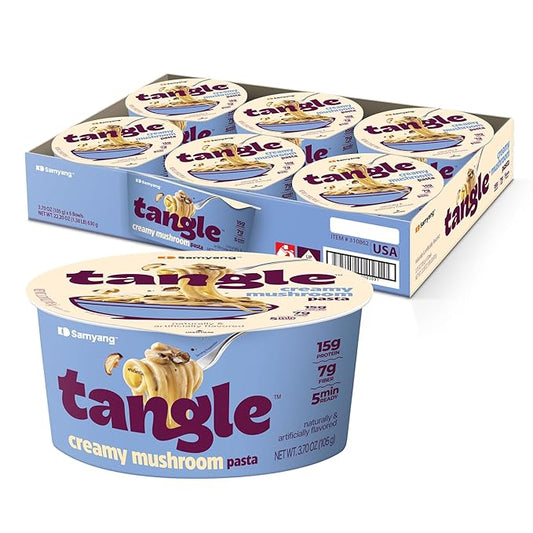 Samyang Tangle Creamy Mushroom Pasta Bowl | Linguine Pasta | Mukbang | 15g of Protein | 7g of Fiber | Chick Pea based | Easy Prep | Convenient | 6 Bowls