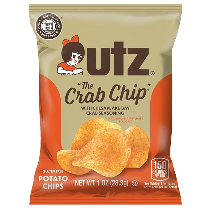 Utz Crab Chips 1 oz. Bags, 42 Count, Crispy Fresh Potato Chips, Perfect for Vending Machines, Individual Snacks to Go, Trans-Fat Free