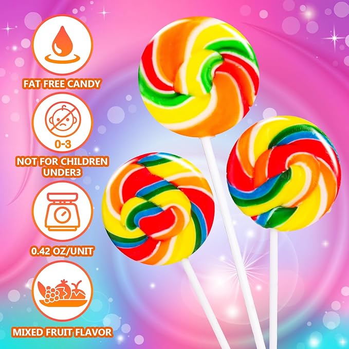 Rainbow Twisty & Swirl Lollipops 32 Pack, Unicorn Candy Swirl Lollipops Individually Wrapped Suckers, Rainbow Lollipop Candy Bulk for Birthday, Mixed Fruit Flavor