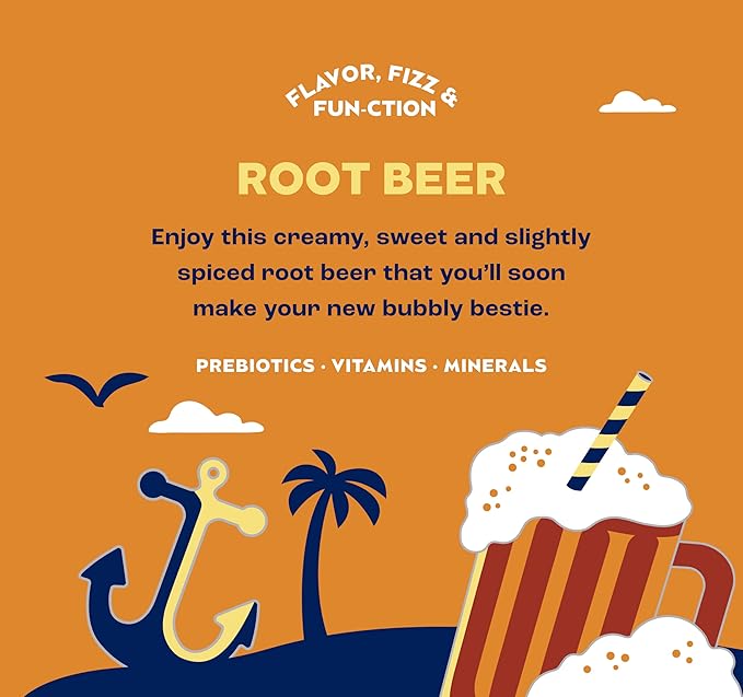 SunSip Prebiotic Soda With Benefits - Gut-Healthy Beverage with Vitamins and Minerals, 35 Calories, Soda Alternative, Naturally Sweetened with 5g of Sugar, 11.5 oz (12 Pack) Root Beer