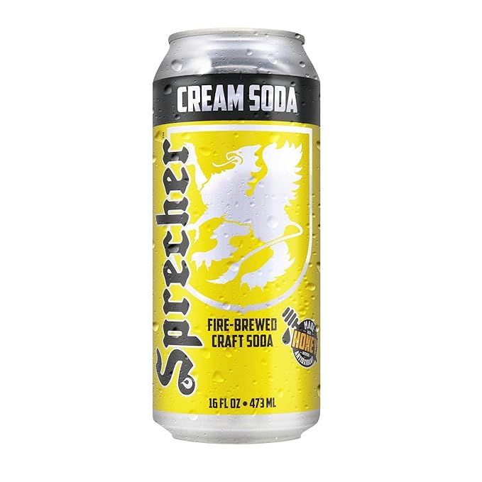 Sprecher Cream Soda Soda in 16 fl oz Cans (12 Pack), Fire-Brewed with Real Honey, Rich Vanilla Honey Flavor, Handcrafted, Caffeine-Free Gourmet Beverage