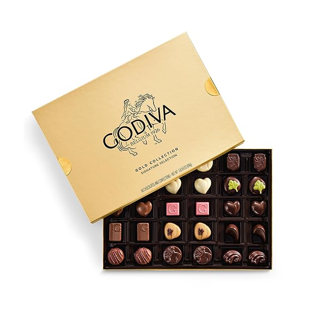 Godiva Gold Assorted Chocolate Gift Box, Belgian Dark and Milk Chocolates with Pralinés, Ganaches & Caramels, Gourmet Gift for Birthdays, Holidays, Kosher, 60 Pc