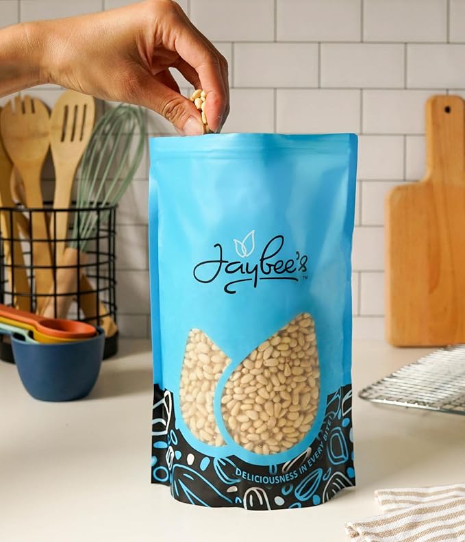 Raw Pine Nuts 1 Pound | Whole Natural Unsalted Pignolias | Great for Cooking, Baking, Salads, Pesto Sauce, Roasting | Vegan, Keto, Paleo Friendly | Jaybee's