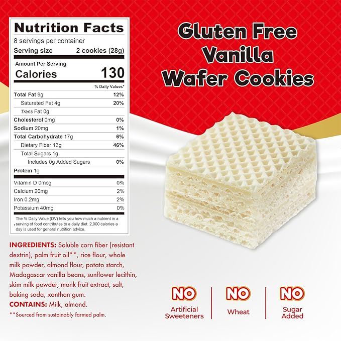ChocZero Vanilla Wafer Cookies – No Added Sugar, Keto Friendly, Low Carb Cookies with No Sugar Alcohols, Gluten Free & Individually Wrapped – 8 oz Box