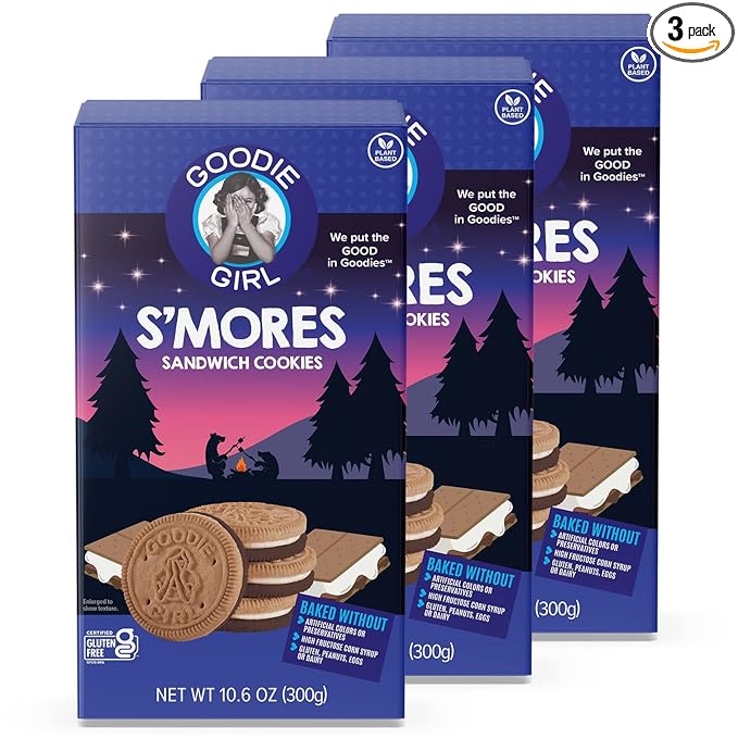 Goodie Girl, Smores Sandwich Cookies | Gluten Free | Peanut Free | Egg Free | Dairy Free | Kosher (10.6oz, Pack of 3)