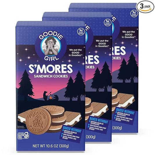 Goodie Girl, Smores Sandwich Cookies | Gluten Free | Peanut Free | Egg Free | Dairy Free | Kosher (10.6oz, Pack of 3)