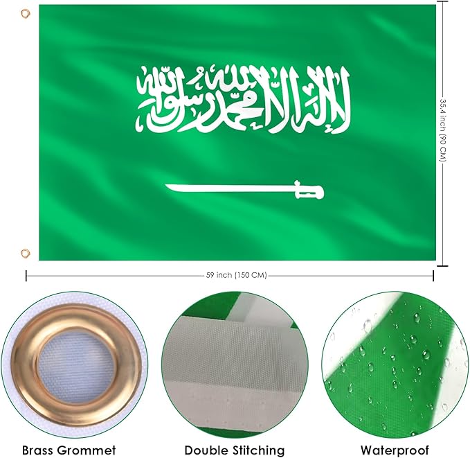 Ahfulife Saudi Arabia Flag 3x5 Ft, 1 Pc Large Saudi Arabian National Flags for Outdoor Indoor, Double Sided with Brass Eyelets for World Cup, National Day, Party, Garden, Bar, Street Decor