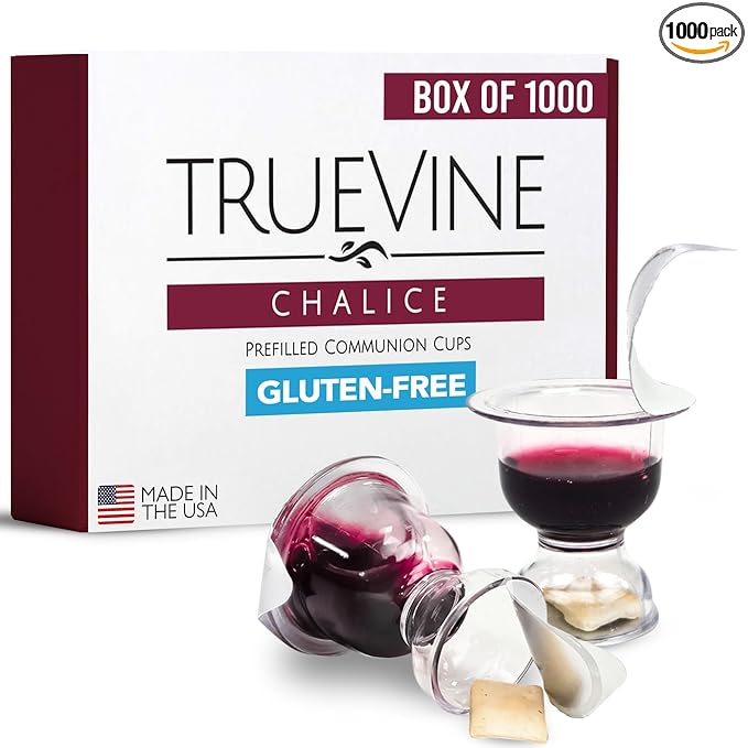 TrueVine Chalice Communion Cups and Wafer Set - Prefilled Cups with Gluten Free Unleavened Bread & Grape Juice - Carefully Packaged & Easy to Open, Ideal First Communion (1000 Count)