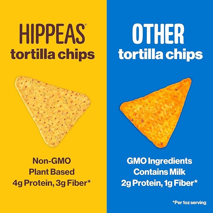 HIPPEAS Chickpea Tortilla Chips, Rockin' Ranch Gluten Free Snacks, Dairy Free, Vegan, 7oz Bag, 3g Protein, 3g Fiber, Crunchy, Nutritious, Baked Plant Protein Snack, Non-GMO, Kosher