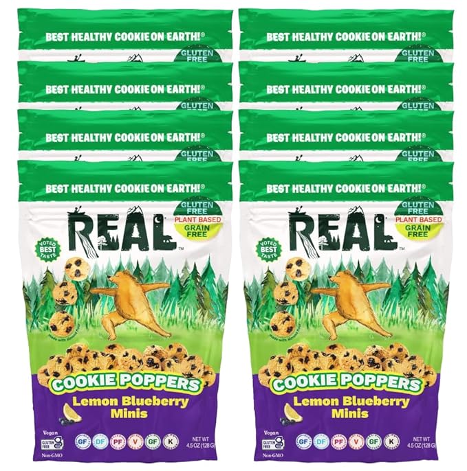 REAL Lemon Blueberry Mini Cookie Poppers – Bite-sized Gluten Free Semi Soft Baked Cookies – Dairy Free, Vegan, Kosher, Paleo – Delicious Mini Lemon Blueberry Cookies (4.5 oz, 8 Pack)