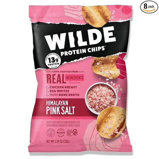 WILDE Himalayan Pink Salt Protein Chips, Thin and Crispy, High Protein, Keto Friendly, Made with Real Ingredients, 1.34oz Bags (Pack of 8)