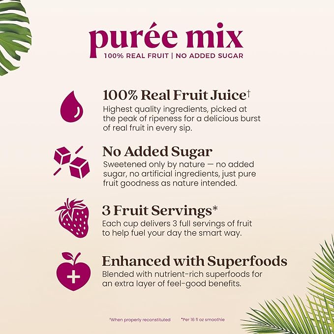 Smartfruit Harvest Greens + Detox – 100% Real Fruit Purée with Kiwi, Cucumber, Kale, Spinach, Lemongrass, Apple, Banana – Great for Smoothies, Juice, Yogurt, Cocktails, Teas & More – 48oz
