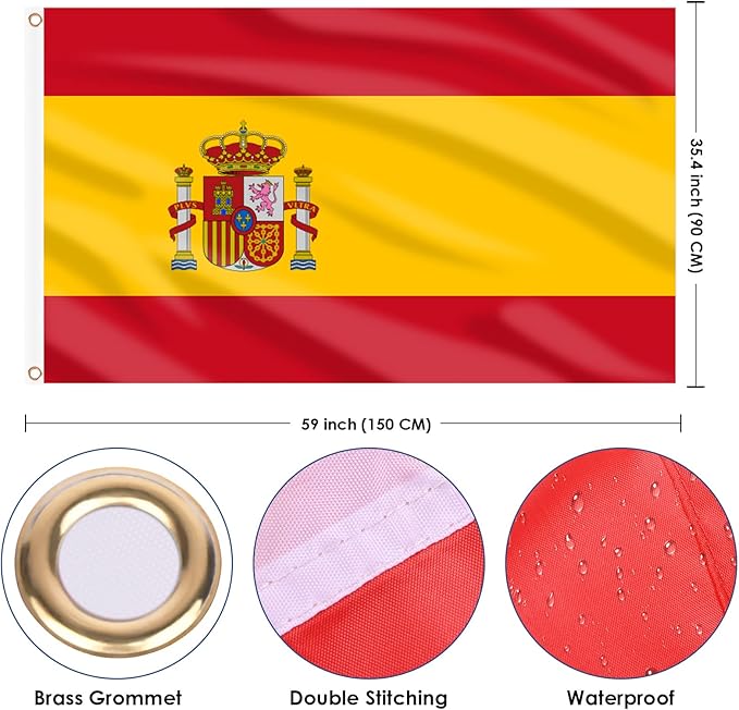 AhfuLife 2 Pcs Spain Flag Spanish Flag 3x5 Ft, Large Spain National Flags - Double Side with Brass Eyelets for Spanish Party Decorations, Bar Garden Street Decoration Indoor Outdoor