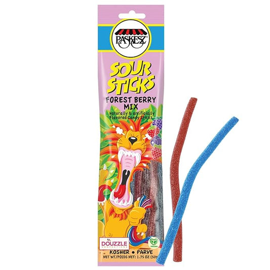 DOUzzle Valentines Day Sweet Treats, Sour Sticks Chewy Candy Straws Forest Berry Mix (1.8 OZ - 1 Pack) Goodie Bag Stuffer, Pinata Filler - Kosher Parve