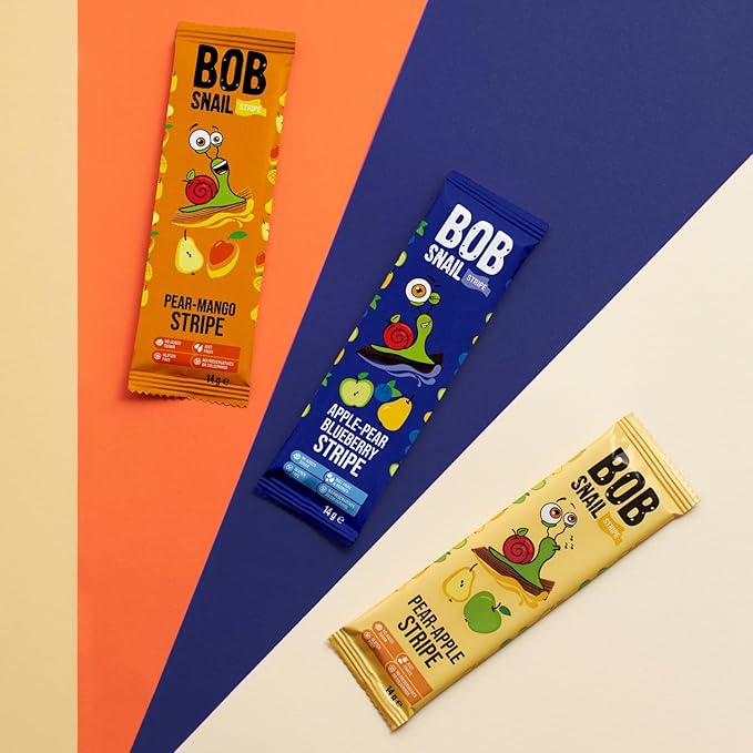 BOB SNAIL Healthy Fruit Snacks for Kids and Adults – 30 Fruit Leather Snacks with Pear & Apple, Blueberry, Mango – Vegan Low-Carb Variety Pack Strips for Kids – Sugar Free Jerky Bars