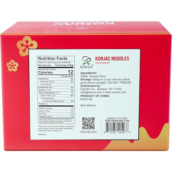Soeos Konjac Noodles, Spaghetti, 9.5oz (270g), 6 Packs, Kosher, Sugar Free, Gluten Free, Low Calorie, Low Carb Pasta, Shirataki Noodle