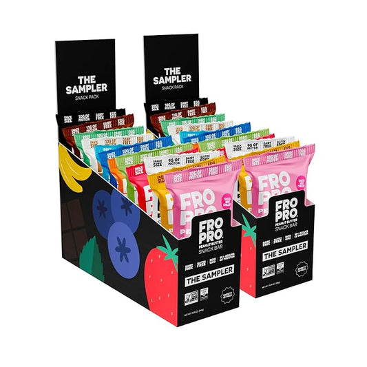 FROPRO Snack Bar - Peanut Butter Snack Bars - Gluten Free, Dairy Free, Soy Free, Non GMO, Plant Based Protein Snacks Bar - Crave-worthy & Great On-the-Go | Variety, 12 Flavors, 24 Pack