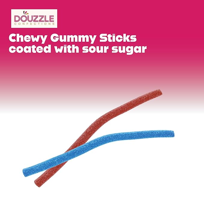 DOUzzle Valentines Day Sweet Treats, Sour Sticks Chewy Candy Straws Forest Berry Mix (1.8 OZ - 1 Pack) Goodie Bag Stuffer, Pinata Filler - Kosher Parve