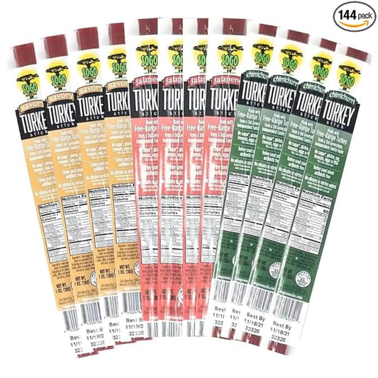 Turkey Variety, Sogo Snacks, No Sugar, Low Carb, Free-Range from a Family Farm. No Soy, MSG, Dairy, Nuts, Nitrates. Gluten Free Non-GMO. Keto, Whole, Paleo Friendly (Turkey Variety, 1-oz, 144 Cnt)