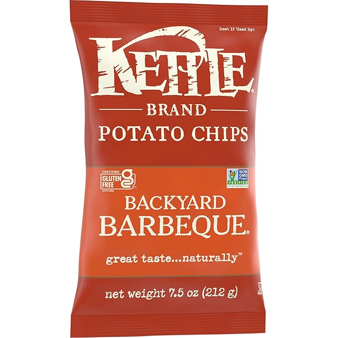 Kettle Brand Backyard Barbeque Kettle Potato Chips, Gluten-Free, Non-GMO, 7.5 oz Bag (Pack of 12)