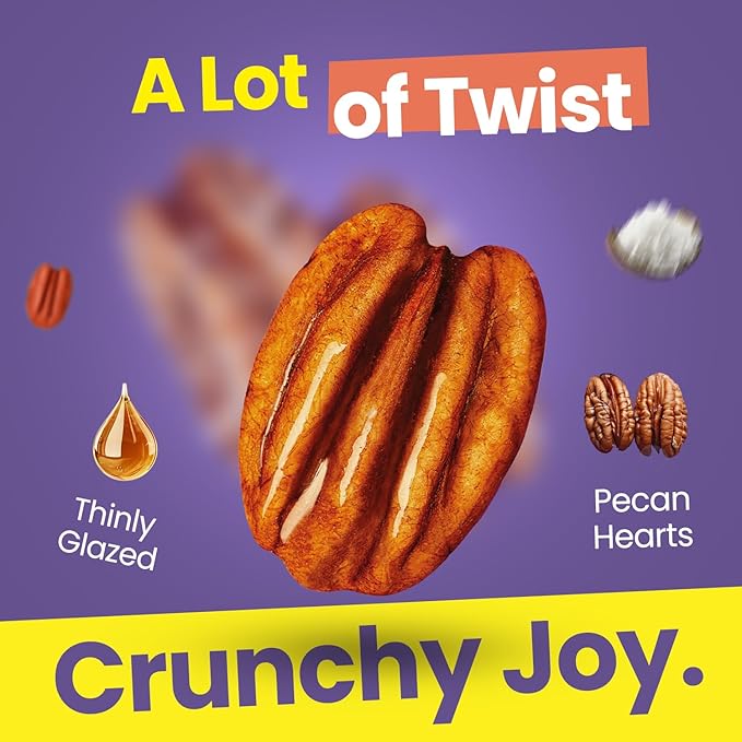 Yomms Crunchy Joy Glazed Whole Pecan Halves, 3.9 oz (3 Pack), Gluten-Free & Non-GMO Healthy Dessert Snacks – Low Sugar Classic Candied Nut Pouches – Gourmet Roasted Snacking Pecans – 1.3oz Individual Bags
