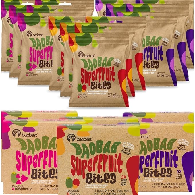 Baobest Superfruit Bites - Baobab Fruit Snack Variety Pack - Berry, Mango, and Raspberry - Vegan, Gluten Free, High in Vitamin C, Preservative-Free, Superfood Snack from the Tree of Life - 30 Servings