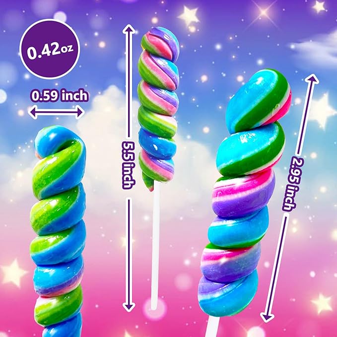 Rainbow Twisty & Swirl Lollipops 20pk, Mermaid Candy Individually Wrapped Bulk, Unicorn Candy Twist Lollipop Suckers, Unicorn Birthday, Blueberry Flavor