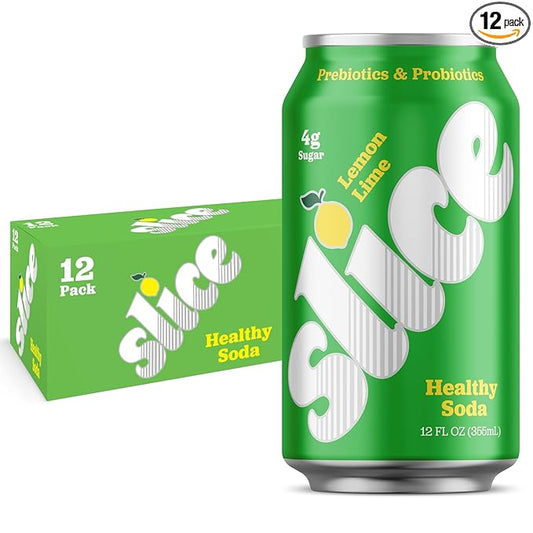 Slice Healthy Soda, Lemon Lime, Prebiotic & Probiotic Soda Pop, 5g Fiber, 35 calories, 12 fl oz 12 Pack