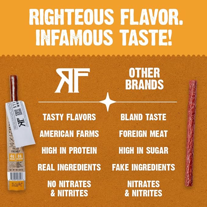 Righteous Felon Meat Sticks | 100% Pork Sticks | Keto, Gluten-Free, Low Sugar, High Protein Healthy Snacks | Valentines Day Jerky Gifts for Men | Street Taco Pork Sticks, 24 Count