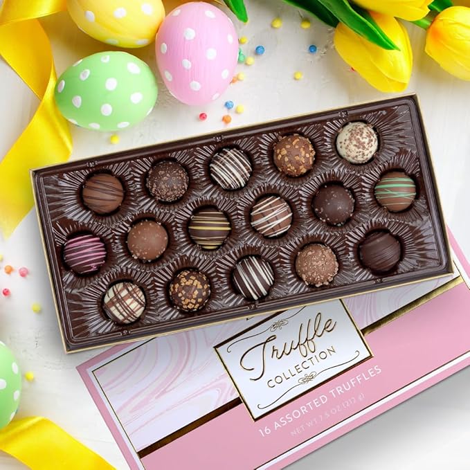 CRAVINGS BY ZOE Valentines Day and Birthday Chocolate Truffles Gift Box | 16 Count | Assorted Gourmet Milk & Dark Chocolate Candy Food Gift Basket Anniversary, Get Well, Holiday, Thank You Men Women Mom Her
