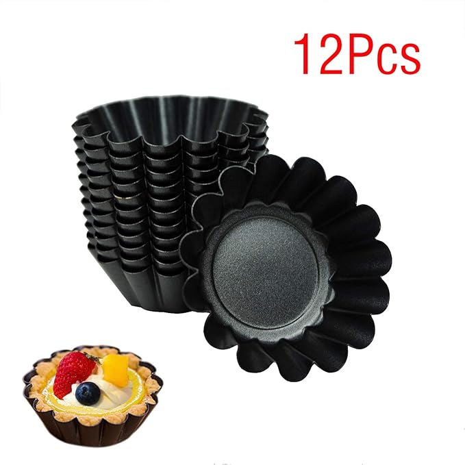 Proshopping 12 Pack Mini Tart Pan, Non-stick Carbon Steel Tart Molds, Pie Mould, Muffin Cupcake Pudding Maker - for Pies, Chinese Tart, Cakes (Size 2.6"x0.9")