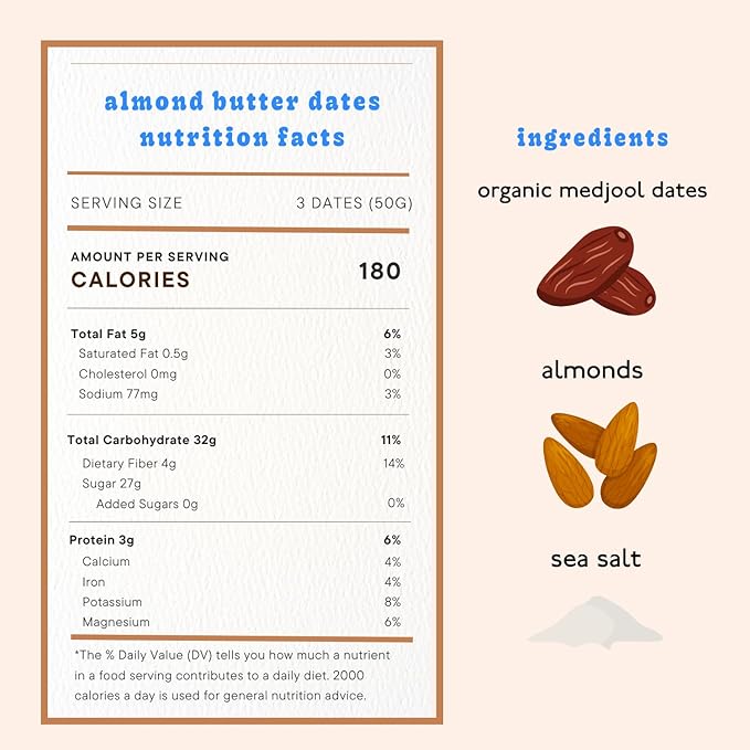 Realsy Almond Butter Stuffed Medjool Dates, Organic Dates with No Sugar Added, Gluten-Free, Vegan, Good Source of Fiber, Low Glycemic Index, All Natural Healthy Snack, (10 Pack)