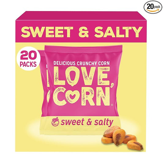 LOVE CORN Sweet & Salty 0.7oz x 20 bags - Delicious Crunchy Corn - Healthy Family Snacks - Gluten Free, Kosher, NON-GMO - Alternative for Chips, Nuts, Crackers & Pretzels - Perfect for Charcuterie Boards