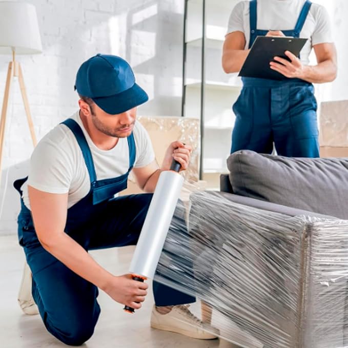 TAPEBEAR 4 Rolls Stretch Wrap Heavy Duty 15" x 1000 Ft, 80 Gauge Industrial Strength Shrink Wrap, High Performance Clear Plastic Wrap Self-Adhering for Furniture Moving, Luggage Packing, Pallet Wrap