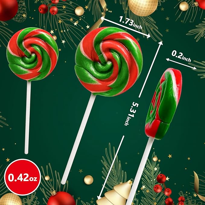 32 Pack Red-and-Green Twisty & Swirl Lollipops with Red Ribbon Bow, Lollipops Swirl Candy Individually Wrapped Bulk, Candy Lollipop Suckers for Christmas Stocking Stuffer & Candy Gifts