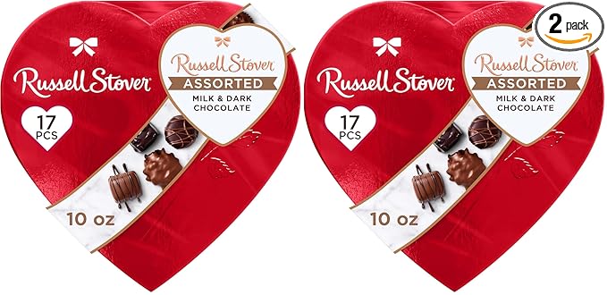 Russell Stover, Red Foil Heart, 10 Ounce - Chocolate Gift Box for Valentine's Day, Mother's Day, Anniversary and Birthdays (Pack of 2)