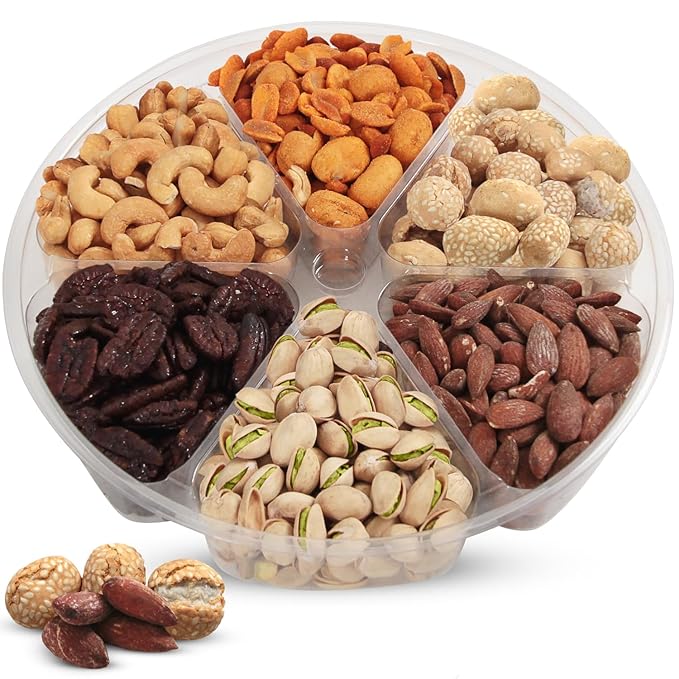 SizGit Nut Gift Baskets, 26oz Mixed Nut Gift Box of 6 Sectional Platter, Ideal Nut Assortment for Holidays, Birthdays, Celebrations, Anniversaries, Corporate Occasions and Everyday Snacking