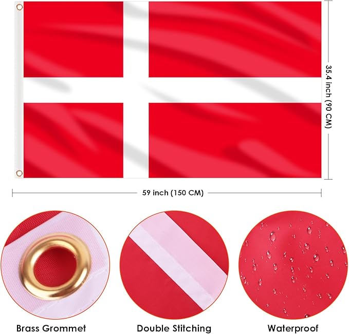 AhfuLife Denmark Flag 3x5 Ft, Large Denmark National Flags for Outside - Double Side with Brass Eyelets for World Cup Olympic Party Decorations, Bar Garden Street Decoration Indoor Outdoor
