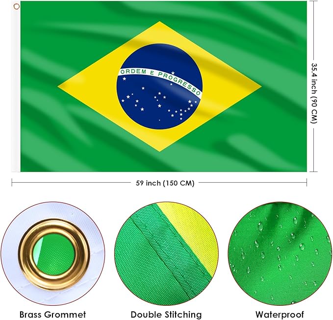 AhfuLife 2 Pcs Brazil Flag 3x5 Ft, Large Brazilian Flags for Outside - Double Side with Brass Eyelets for Olympic Party Decorations, Soccer Party Bar Garden Street Decoration Indoor Outdoor