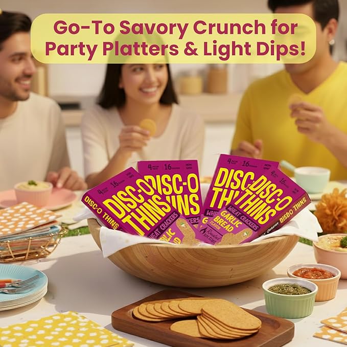 Disc-O Thins Whole Wheat Crackers - Crunchy Roasted Snack, High-Fiber & Low-Fat On-the-go Snack Chips, 88pcs (Variety Pack of 6) - Healthy Travel Snack, Non-GMO - Great with Dips, Salsa or Tea & Coffee