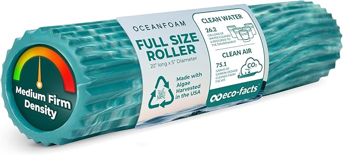 Oceanfoam Tidal Roller - Jade & Seafoam Marbled - Muscle Massage Foam Roller for Back Pain & Stretching - Firm and Ergonomic Wide Wave Textured - Yoga, Athletics, & Wellness - Full Size, 20" x 5"