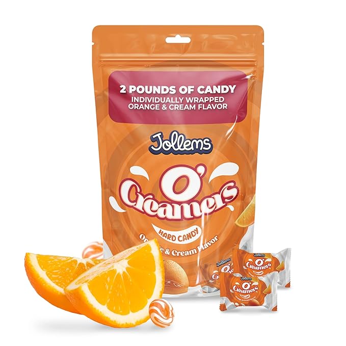 Jollems O’ Creamers Orange & Cream Flavored Hard Candy | Individually Wrapped | 2 Pound Bulk Bag